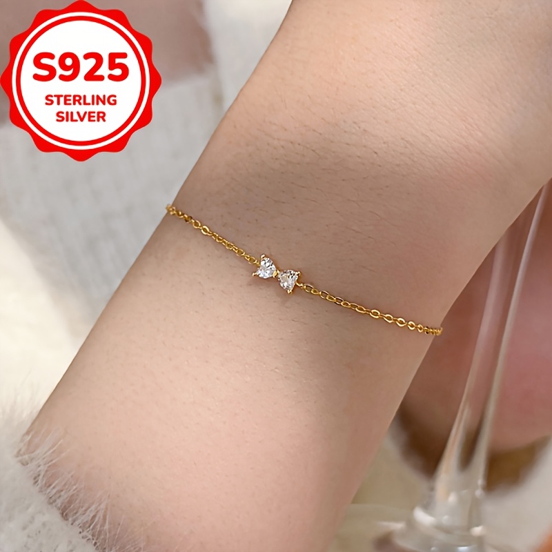 Women's S925 Silver Bow Bracelet, Elegant Romantic Accessory